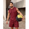image:imageCOOFANDY Mens Sleeveless Workout Hoodie Shorts Set 2 Piece Outfits Hooded Tank Tops Gym Tracksuit SweatsuitsWine Red
