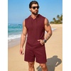image:imageCOOFANDY Mens Sleeveless Workout Hoodie Shorts Set 2 Piece Outfits Hooded Tank Tops Gym Tracksuit SweatsuitsWine Red