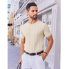 image:imageCOOFANDY Mens T Shirts Short Sleeve Knit Sweater Shirt Casual Crewneck Ribbed Pullover TeesBeige