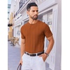 image:imageCOOFANDY Mens T Shirts Short Sleeve Knit Sweater Shirt Casual Crewneck Ribbed Pullover TeesCaramel