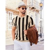 image:imageCOOFANDY Mens T Shirts Short Sleeve Knit Sweater Shirt Casual Crewneck Ribbed Pullover TeesKhaki  Black Stripes