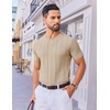 image:imageCOOFANDY Mens T Shirts Short Sleeve Knit Sweater Shirt Casual Crewneck Ribbed Pullover TeesKhaki