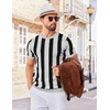 image:imageCOOFANDY Mens T Shirts Short Sleeve Knit Sweater Shirt Casual Crewneck Ribbed Pullover TeesLight Grey  Black Stripes