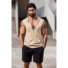 image:imageCOOFANDY Mens Workout Hooded Tank Tops 2 Pack Zip Up Sleeveless Gym Shirts Muscle Cut Off T Shirt Bodybuilding HoodiesBlackKhaki2pcs