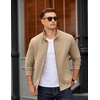 image:imageCOOFANDY Mens Zip Up Sweatshirt Mock Neck Quilted Jacket Casual Lightweight Sweater Jackets with PocketKhaki
