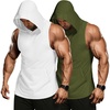 image:imageCOOFANDY Mens 2 Pack Workout Hooded Tank Tops Bodybuilding Muscle Cut Off T Shirt Sleeveless Gym HoodiesWhitegreen