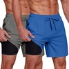 image:imageCOOFANDY Mens 2 in 1 Running Shorts 2 Pack Athletic Shorts Quick Dry Gym Training Workout Shorts with PocketsDark GreyRoyal Blue