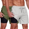 image:imageCOOFANDY Mens 2 in 1 Running Shorts 2 Pack Athletic Shorts Quick Dry Gym Training Workout Shorts with PocketsGreyArmy Green
