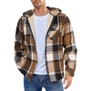 image:imageCOOFANDY Mens Flannel Fleece Jacket Sherpa Lined Shirt Jacket Plaid Zip Up Hoodie Soft Warm Coat with HoodAbrown Block