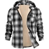 image:imageCOOFANDY Mens Flannel Fleece Jacket Sherpa Lined Shirt Jacket Plaid Zip Up Hoodie Soft Warm Coat with HoodGblack White Line