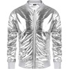 image:imageCOOFANDY Mens Metallic Jacket 70s Disco Dance Party Costume Shiny Varsity Zipper Baseball Bomber Jacket02silver