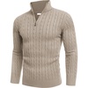 image:imageCOOFANDY Mens Quarter Zip Sweater Slim Fit Casual Knitted Turtleneck Pullover Mock Neck Polo SweaterKhaki