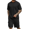 image:imageCOOFANDY Mens Shirt and Shorts Set 2 Piece Fashion Summer Tracksuits Cotton Oversized TShirts Cargo Shorts OutfitsAll Black