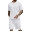 image:imageCOOFANDY Mens Shirt and Shorts Set 2 Piece Fashion Summer Tracksuits Cotton Oversized TShirts Cargo Shorts OutfitsAll White