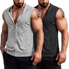 image:imageCOOFANDY Mens Workout Hooded Tank Tops 2 Pack Zip Up Sleeveless Gym Shirts Muscle Cut Off T Shirt Bodybuilding HoodiesLight GreyBlack2pcs