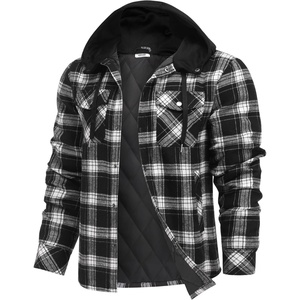 image:imageCOOFANDY Flannel Jacket for Men Quilted Lined Shacket Long Sleeve Button Down Hoodie Shirt JacketsBlack White Grey Plaid