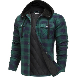 image:imageCOOFANDY Flannel Jacket for Men Quilted Lined Shacket Long Sleeve Button Down Hoodie Shirt JacketsBlue Green PlaidTurquoise Plaid