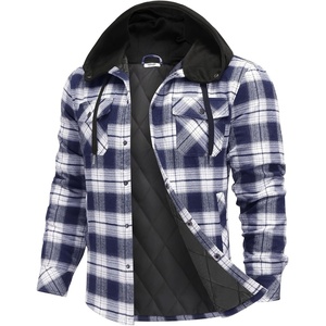 image:imageCOOFANDY Flannel Jacket for Men Quilted Lined Shacket Long Sleeve Button Down Hoodie Shirt JacketsNavy White Plaid