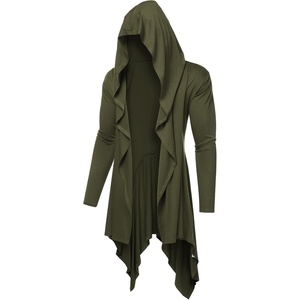 image:imageCOOFANDY Long Hooded Cardigan Ruffle Shawl Collar Open Front Lightweight Drape Cape Overcoat with PocketsArmy Green