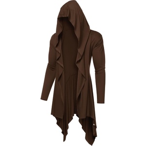 image:imageCOOFANDY Long Hooded Cardigan Ruffle Shawl Collar Open Front Lightweight Drape Cape Overcoat with PocketsBrown