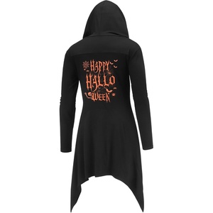 image:imageCOOFANDY Long Hooded Cardigan Ruffle Shawl Collar Open Front Lightweight Drape Cape Overcoat with PocketsLetter Printed