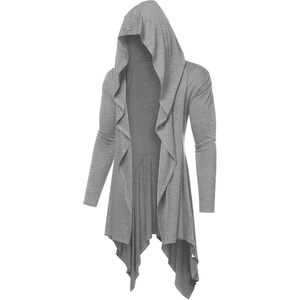 image:imageCOOFANDY Long Hooded Cardigan Ruffle Shawl Collar Open Front Lightweight Drape Cape Overcoat with PocketsLight Grey