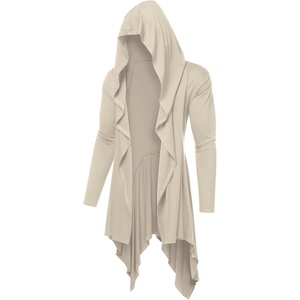image:imageCOOFANDY Long Hooded Cardigan Ruffle Shawl Collar Open Front Lightweight Drape Cape Overcoat with PocketsLight Khaki
