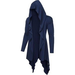 image:imageCOOFANDY Long Hooded Cardigan Ruffle Shawl Collar Open Front Lightweight Drape Cape Overcoat with PocketsNavy