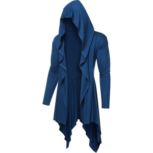 image:imageCOOFANDY Long Hooded Cardigan Ruffle Shawl Collar Open Front Lightweight Drape Cape Overcoat with PocketsNavy Blue