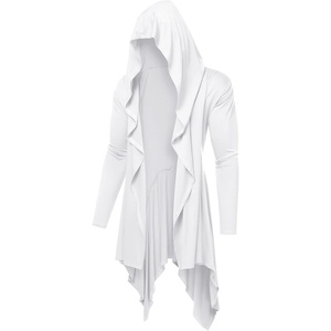 image:imageCOOFANDY Long Hooded Cardigan Ruffle Shawl Collar Open Front Lightweight Drape Cape Overcoat with PocketsWhite