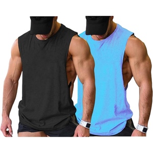image:imageCOOFANDY Men Workout Tank Top 2 Pack Gym Bodybuilding Sleeveless Muscle T ShirtsBlackLight Blue2pcs