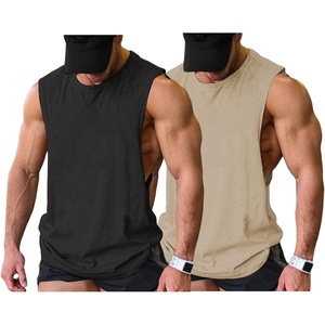 image:imageCOOFANDY Men Workout Tank Top 2 Pack Gym Bodybuilding Sleeveless Muscle T ShirtsBlackLight Khaki2pcs