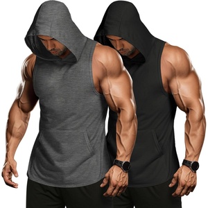 image:imageCOOFANDY Mens 2 Pack Workout Hooded Tank Tops Bodybuilding Muscle Cut Off T Shirt Sleeveless Gym HoodiesBlackdark Grey