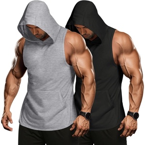 image:imageCOOFANDY Mens 2 Pack Workout Hooded Tank Tops Bodybuilding Muscle Cut Off T Shirt Sleeveless Gym HoodiesBlacklight Grey
