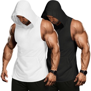 image:imageCOOFANDY Mens 2 Pack Workout Hooded Tank Tops Bodybuilding Muscle Cut Off T Shirt Sleeveless Gym HoodiesBlackwhite