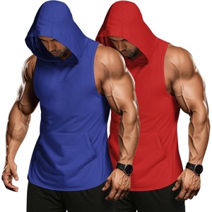 image:imageCOOFANDY Mens 2 Pack Workout Hooded Tank Tops Bodybuilding Muscle Cut Off T Shirt Sleeveless Gym HoodiesRedblue