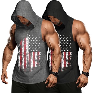image:imageCOOFANDY Mens 2 Pack Workout Hooded Tank Tops Bodybuilding Muscle Cut Off T Shirt Sleeveless Gym HoodiesUsa Flag2