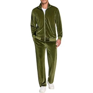 image:imageCOOFANDY Mens 2 Piece Velour Tracksuit Full Zip Jackets Pants Velvet Jogging Suits Sweatsuit SetArmy Green