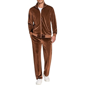 image:imageCOOFANDY Mens 2 Piece Velour Tracksuit Full Zip Jackets Pants Velvet Jogging Suits Sweatsuit SetDark Brown