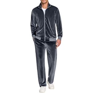 image:imageCOOFANDY Mens 2 Piece Velour Tracksuit Full Zip Jackets Pants Velvet Jogging Suits Sweatsuit SetDark Grey