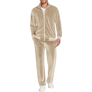 image:imageCOOFANDY Mens 2 Piece Velour Tracksuit Full Zip Jackets Pants Velvet Jogging Suits Sweatsuit SetLight Khaki