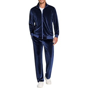 image:imageCOOFANDY Mens 2 Piece Velour Tracksuit Full Zip Jackets Pants Velvet Jogging Suits Sweatsuit SetNavy Blue