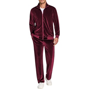 image:imageCOOFANDY Mens 2 Piece Velour Tracksuit Full Zip Jackets Pants Velvet Jogging Suits Sweatsuit SetWine Red