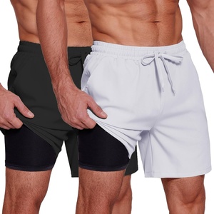 image:imageCOOFANDY Mens 2 in 1 Running Shorts 2 Pack Athletic Shorts Quick Dry Gym Training Workout Shorts with PocketsBlackWhite