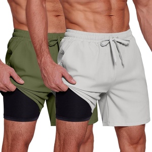 image:imageCOOFANDY Mens 2 in 1 Running Shorts 2 Pack Athletic Shorts Quick Dry Gym Training Workout Shorts with PocketsGreyArmy Green
