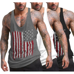 image:imageCOOFANDY Mens 3 Pack Tank Tops Gym Workout Shirt YBack Sleeveless Muscle Fitness Bodybuilding Tank ShirtsFlagblackFlaggrayWhite