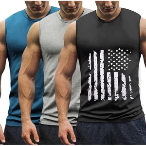 image:imageCOOFANDY Mens 3 Pack Workout Tank Tops Gym Muscle Tee Bodybuilding Fitness Sleeveless T ShirtsBlack FlagLight GreyPeacock Blue