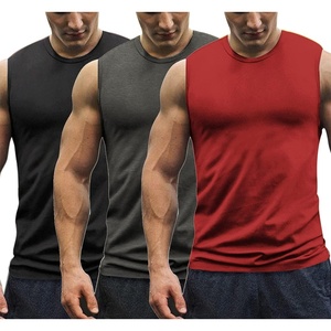 image:imageCOOFANDY Mens 3 Pack Workout Tank Tops Gym Muscle Tee Bodybuilding Fitness Sleeveless T ShirtsBlackDark GreyRed