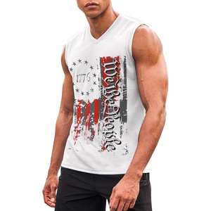 image:imageCOOFANDY Mens 3 Pack Workout Tank Tops Gym Sleeveless Shirts V Neck Bodybuilding Muscle Tee ShirtWhite Flag1 Pack