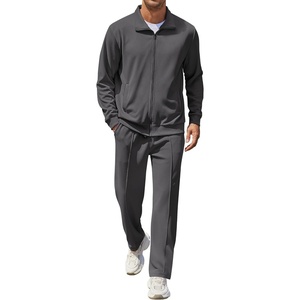 image:imageCOOFANDY Mens Casual Sweatsuit 2 Piece Athletic Full Zip Tracksuit Jacquard Jogging Set Fashion Jackets And Pants OutfitDark Grey